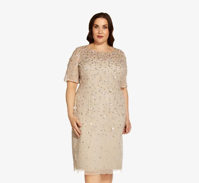 Midi Dresses Womens Adrianna Papell Plus Size Beaded Cocktail Dress In Biscotti Midi Dresses Womens Adrianna Papell Plus Size Beaded Cocktail Dress In Biscotti