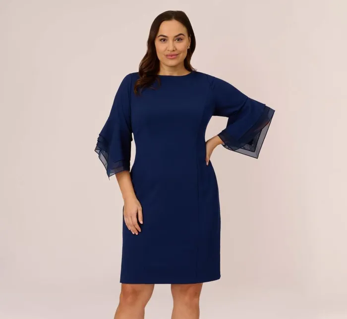 Midi Dresses Womens Adrianna Papell Plus Size Knit Crepe And Organza Tiered Sleeve Dress In Navy Sateen Midi Dresses Womens Adrianna Papell Plus Size Knit Crepe And Organza Tiered Sleeve Dress In Navy Sateen