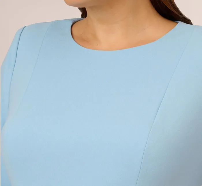 Midi Dresses Womens Adrianna Papell Plus Size Knit Crepe Bow Sheath Dress With Three Quarter Sleeves In Blue Mist
