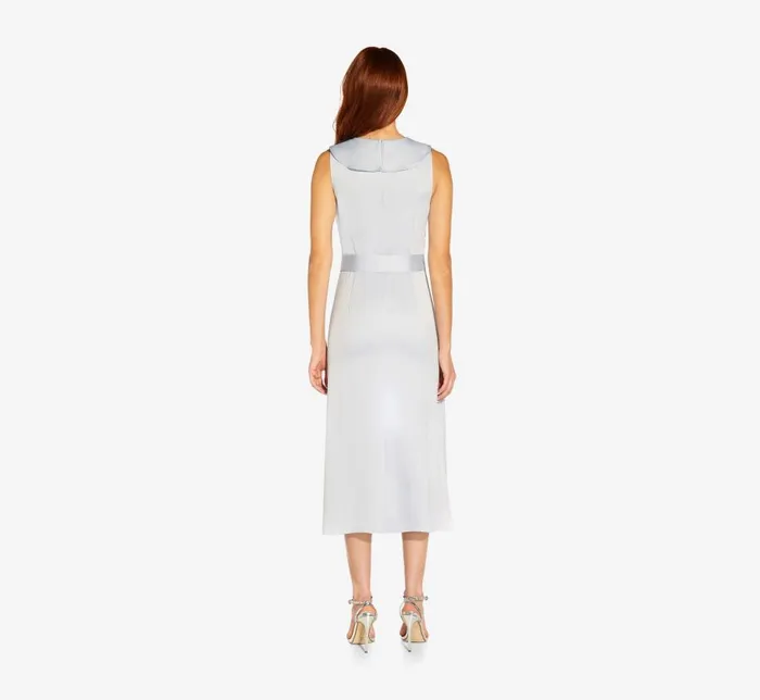 Midi Dresses Womens Adrianna Papell Satin Crepe MidiLength Ruffled Faux Wrap Dress In Opal