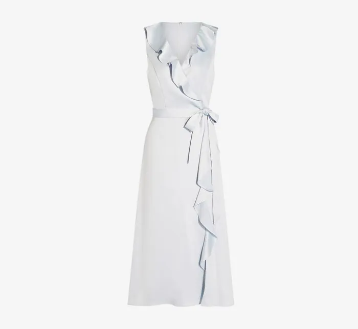 Midi Dresses Womens Adrianna Papell Satin Crepe MidiLength Ruffled Faux Wrap Dress In Opal