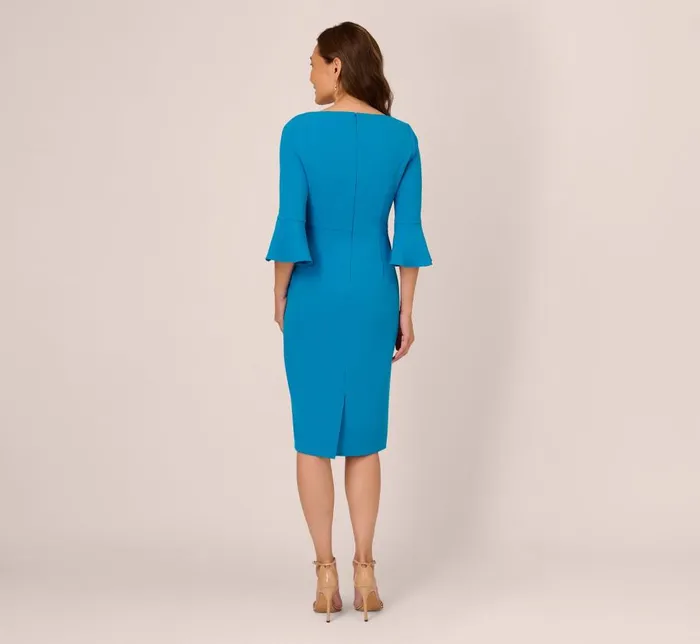 Midi Dresses Womens Adrianna Papell Stretch Knit Crepe TieFront MidiLength Sheath Dress In Deep Cerulean