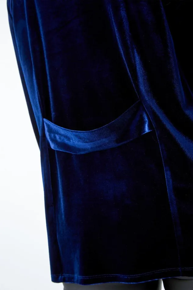 Midnight Blue Petite Velvet Waterfall Jacket Women Roman Occasionwear