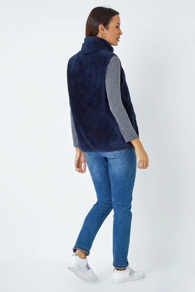 Midnight Blue Soft Sherpa Fleece Gilet Women Roman Jackets