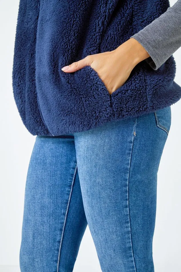 Midnight Blue Soft Sherpa Fleece Gilet Women Roman Jackets