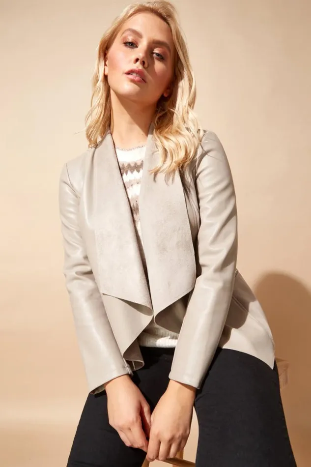 Mink Faux Leather Suedette Waterfall Jacket Women Roman Jackets