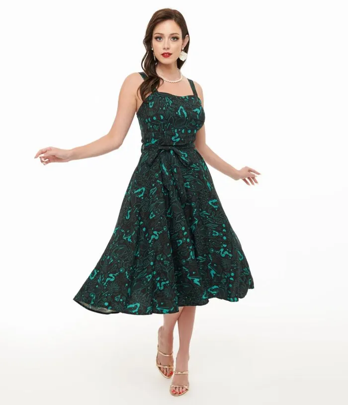 Miss Lulo 1950s Teal Sea Witch Print Lori Swing Dress Dresses Unique Vintage Pocket Dresses Miss Lulo 1950s Teal Sea Witch Print Lori Swing Dress Dresses Unique Vintage Pocket Dresses