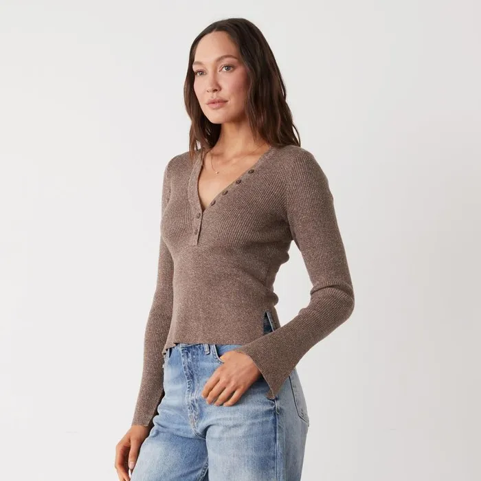 MONROW Long Sleeve Rib Henley Sweater 8211 Women MONROW Long Sleeve Rib Henley Sweater 8211 Women