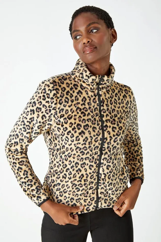 Multi Animal Print Sherpa Fleece Jacket Women Roman Jackets