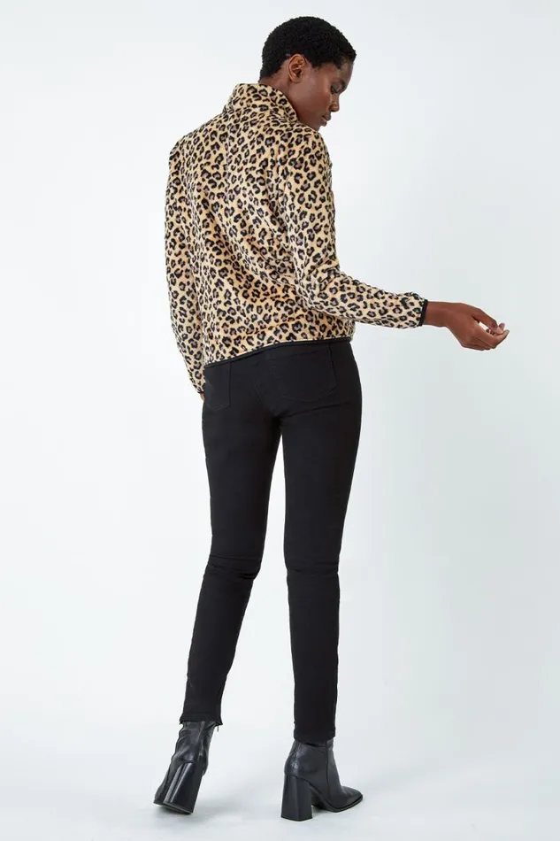 Multi Animal Print Sherpa Fleece Jacket Women Roman Jackets