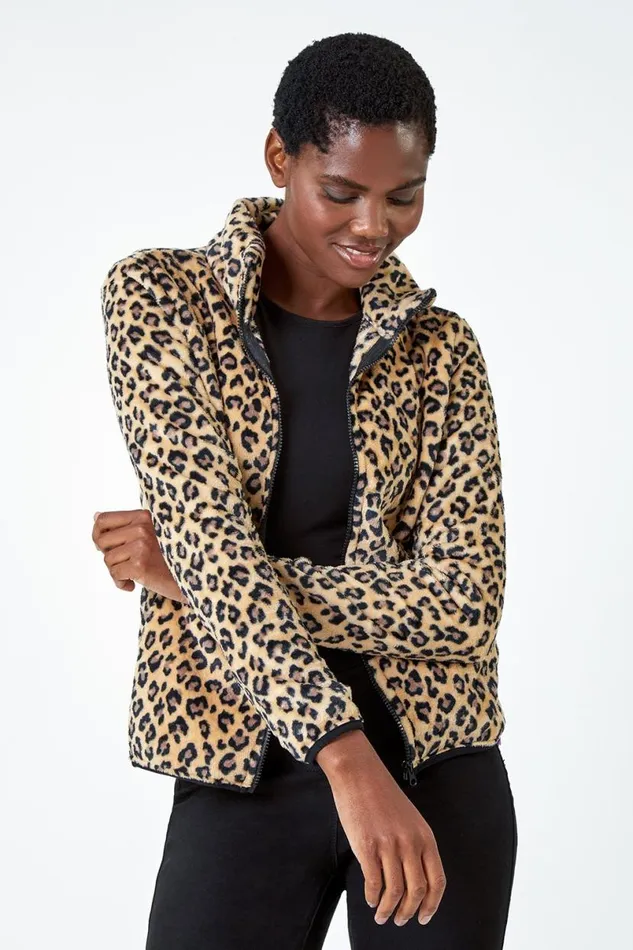 Multi Animal Print Sherpa Fleece Jacket Women Roman Jackets
