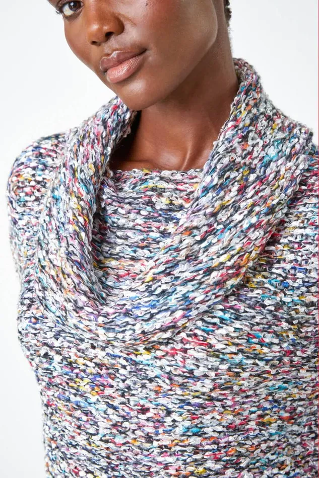 Multi Cowl Neck Tape Yarn Jumper Women Roman Knitwear