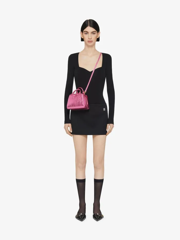 Nano Antigona Cube Bag In Laminated Leather Raspberry Women Givenchy Crossbody Bags