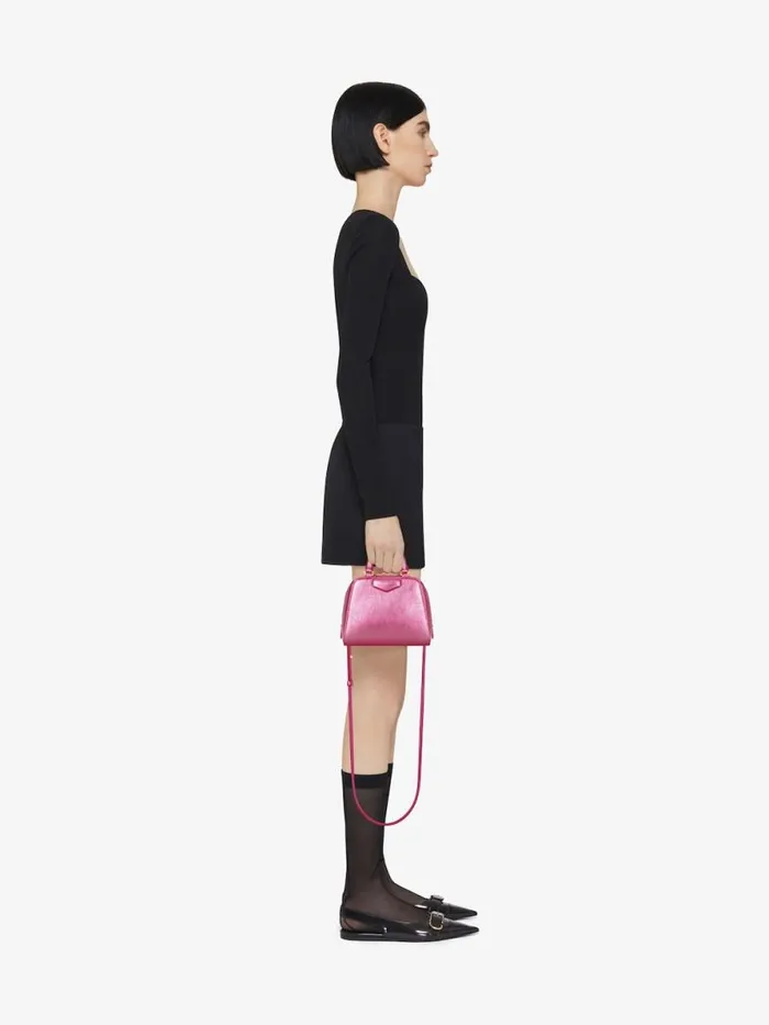 Nano Antigona Cube Bag In Laminated Leather Raspberry Women Givenchy Crossbody Bags