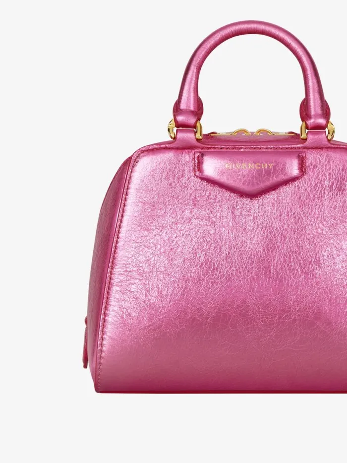 Nano Antigona Cube Bag In Laminated Leather Raspberry Women Givenchy Crossbody Bags