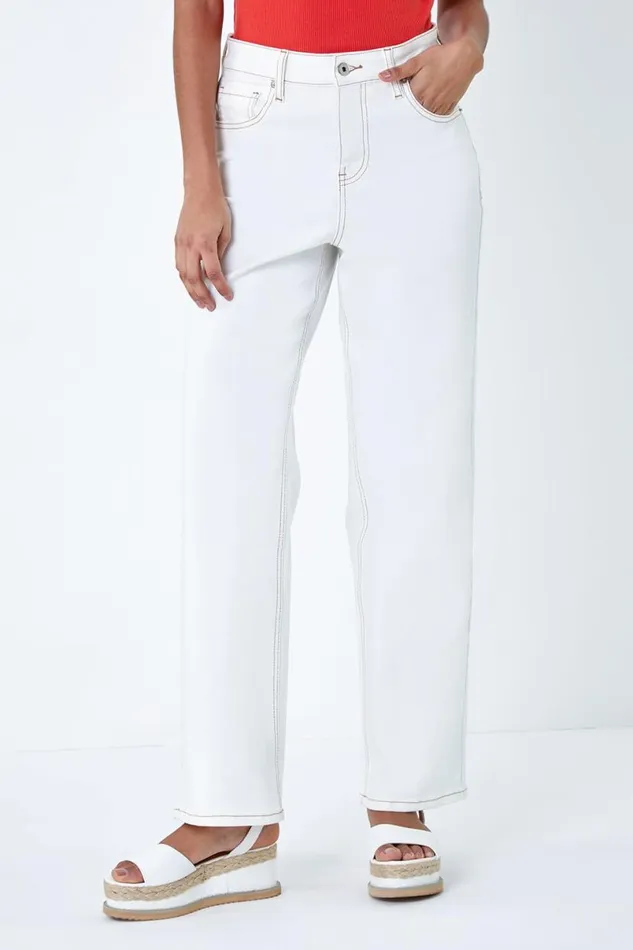 Natural Wide Leg Denim Jeans Women Roman Trousers
