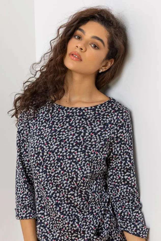 Navy Abstract Spot Jersey Shift Dress Women Roman Dresses