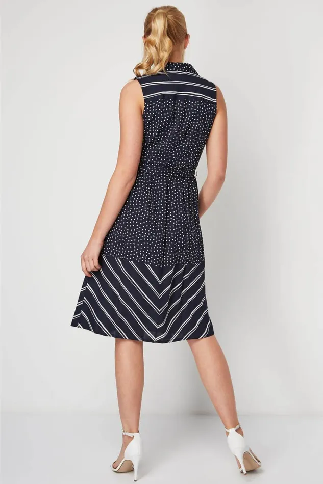 Navy Contrast Print Shirt Dress Women Roman Dresses