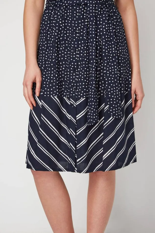 Navy Contrast Print Shirt Dress Women Roman Dresses