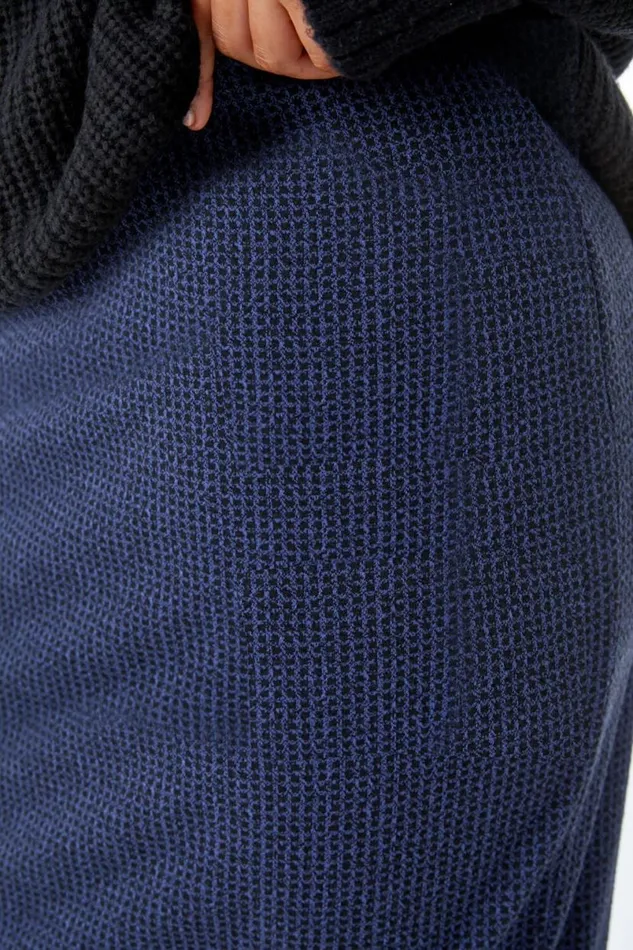Navy Curve Check Elastic Waist Pencil Skirt Women Roman Skirts