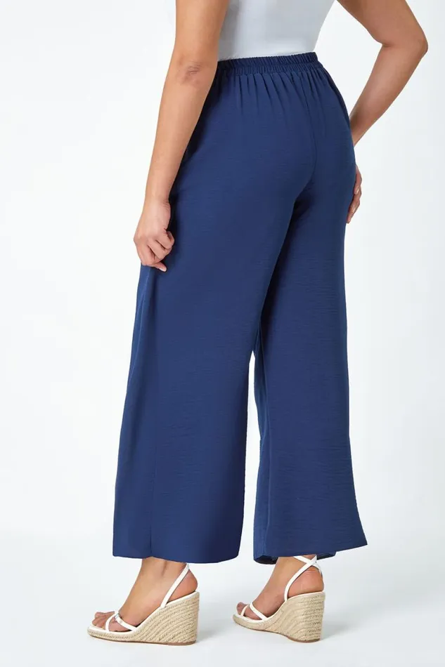 Navy Curve Wrap Tie Wide Leg Trousers Women Roman Occasionwear