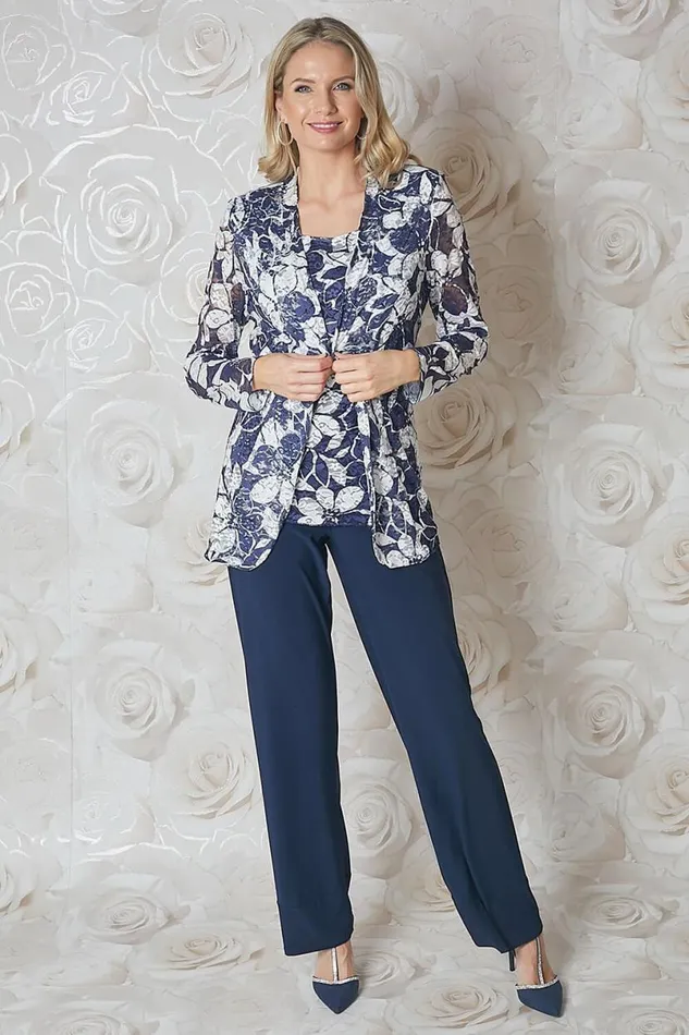 Navy Julianna Lace Printed Jacket Women Roman Jackets