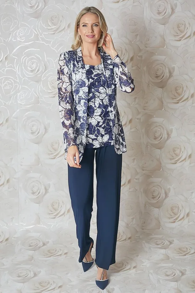 Navy Julianna Lace Printed Jacket Women Roman Jackets