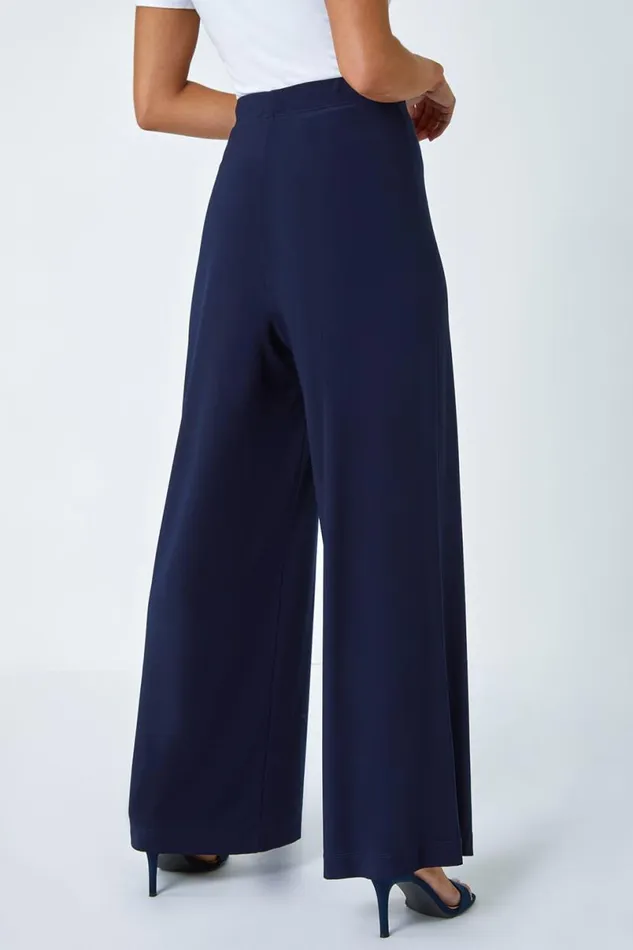 Navy Petite Wide Leg Stretch Trouser Women Roman Occasionwear