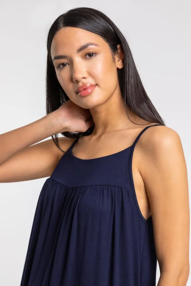 Navy Strappy Full Length Jersey Jumpsuit Women Roman Dresses