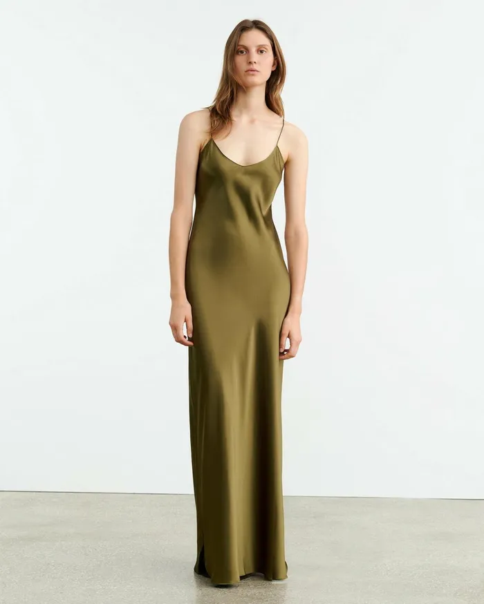 Nili Lotan CAMI GOWN Olive Women Dresses and Skirts