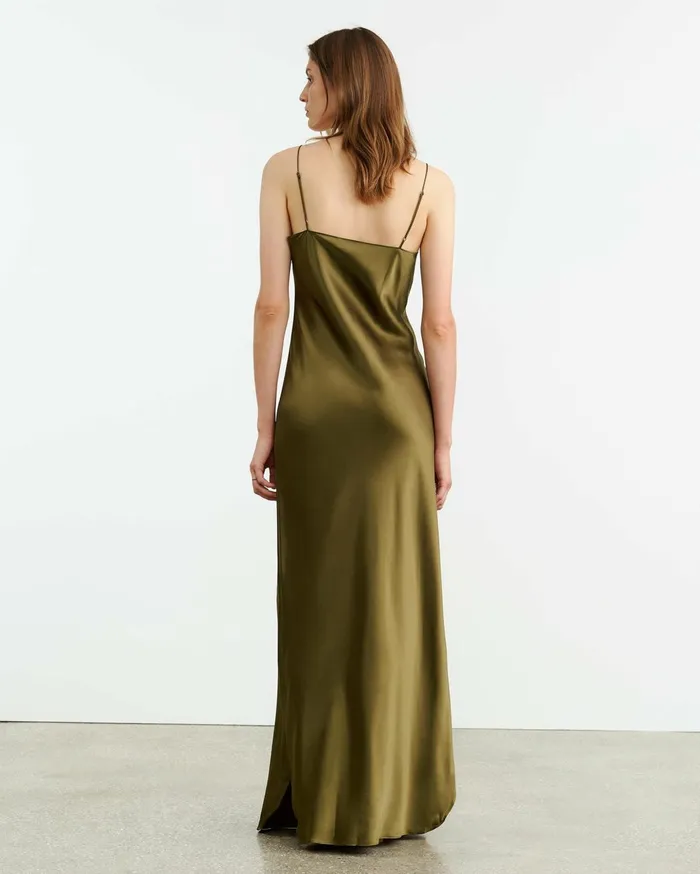 Nili Lotan CAMI GOWN Olive Women Dresses and Skirts