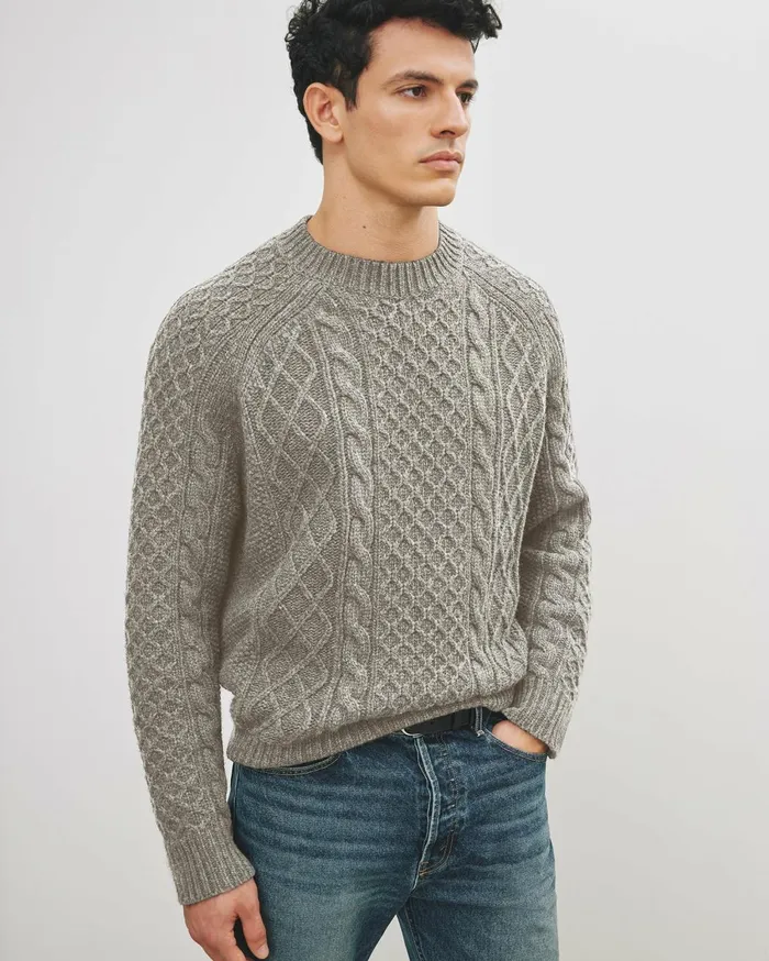 Nili Lotan CARRAN SWEATER Grey Melange Men Sweaters