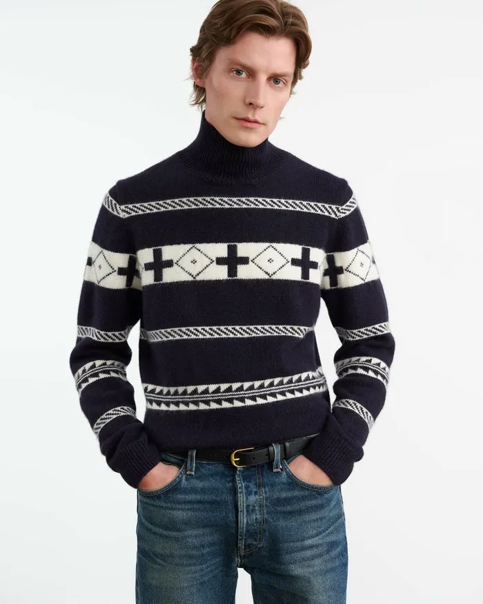 Nili Lotan CLARENCE SWEATER Navyivory Men Sweaters