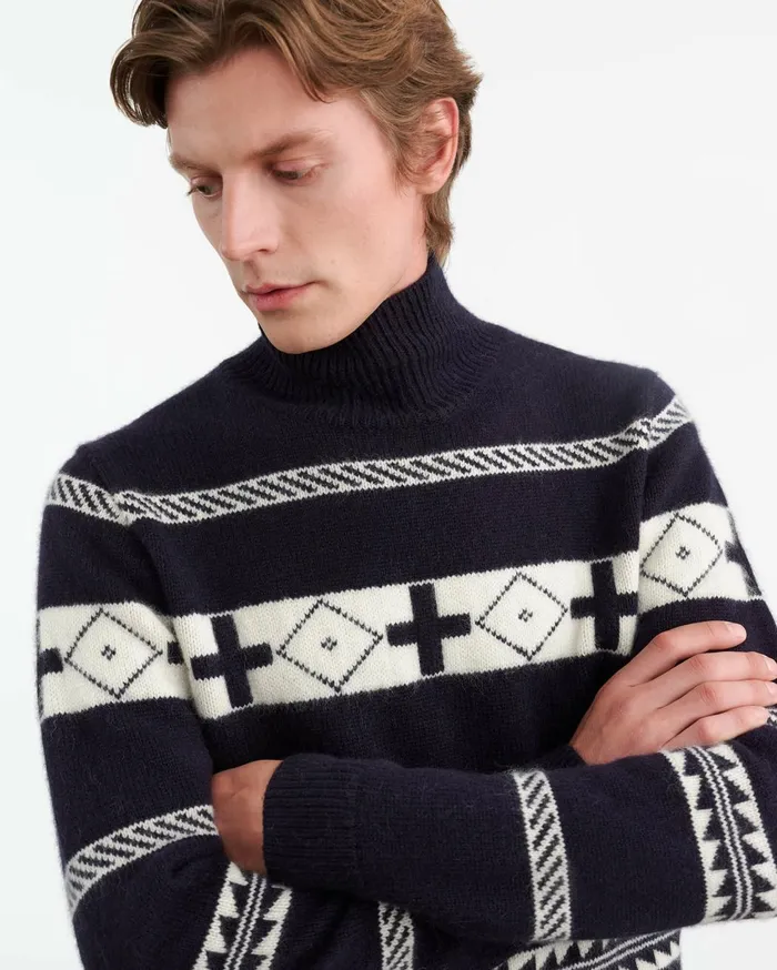 Nili Lotan CLARENCE SWEATER Navyivory Men Sweaters
