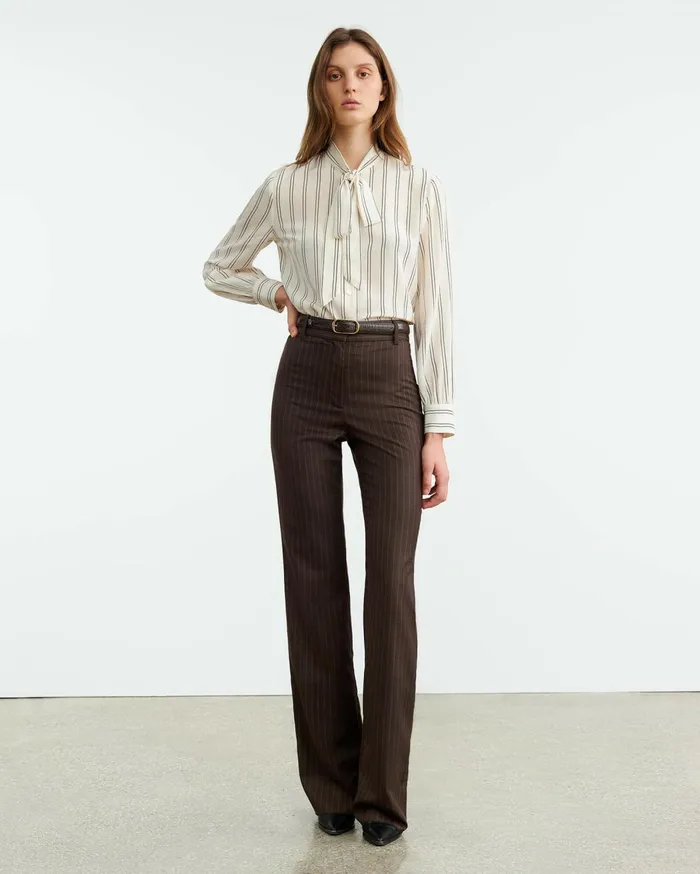 Nili Lotan CORETTE PANT Brown Pinstripe Women Pants and Shorts