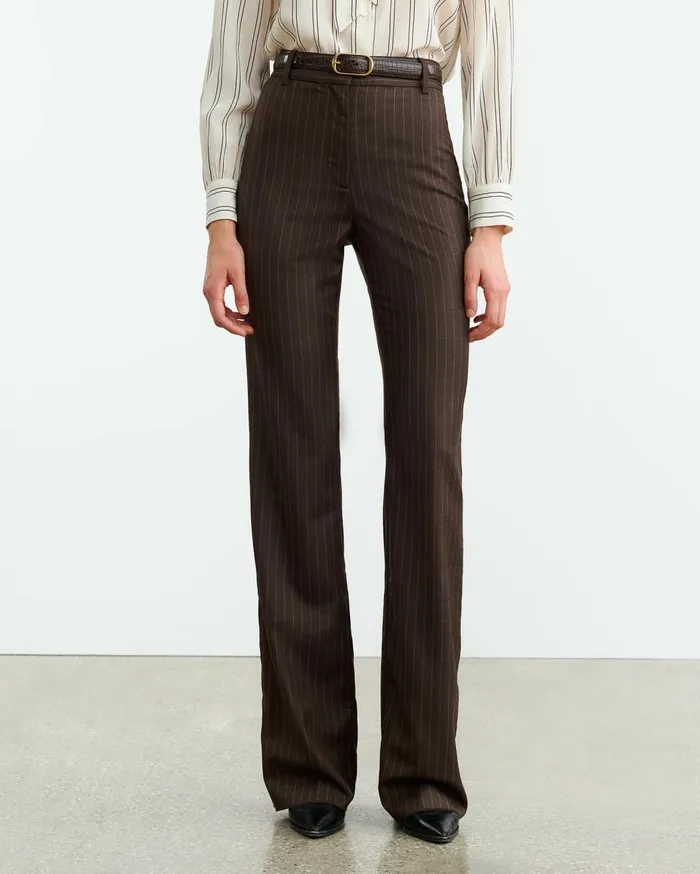 Nili Lotan CORETTE PANT Brown Pinstripe Women Pants and Shorts
