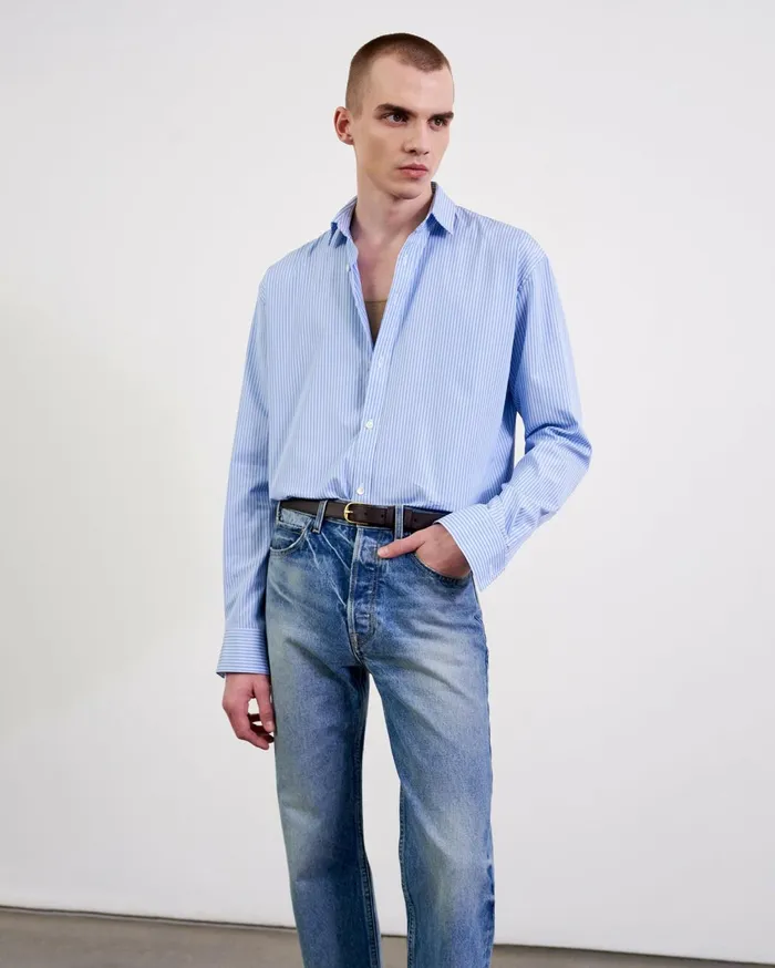 Nili Lotan CRISTOBAL SHIRT Bluewhite Stripe Men Shirts