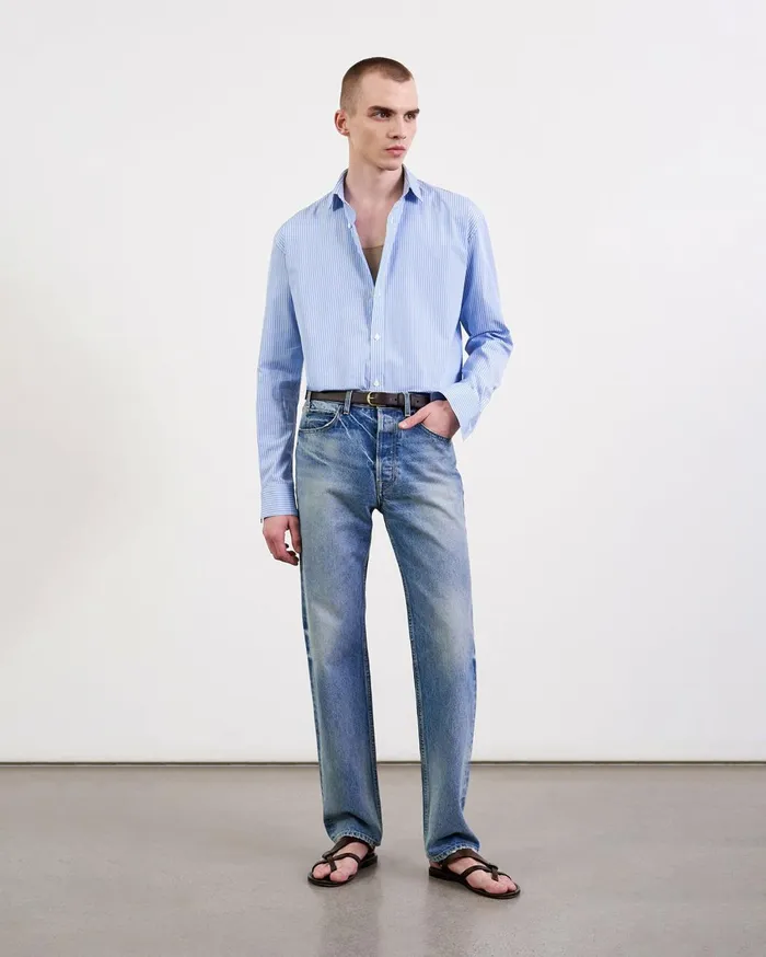 Nili Lotan CRISTOBAL SHIRT Bluewhite Stripe Men Shirts