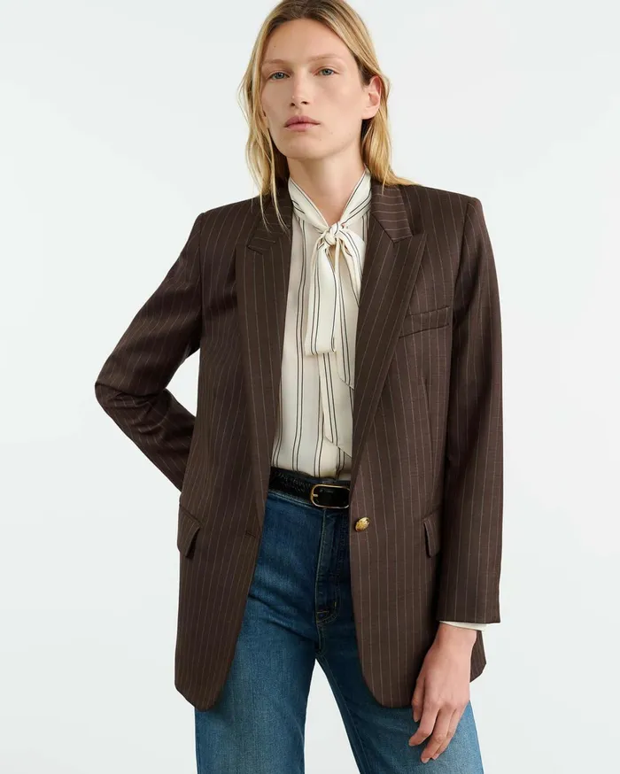 Nili Lotan DIANE BLAZER Brown Pinstripe Women Jackets and Blazers