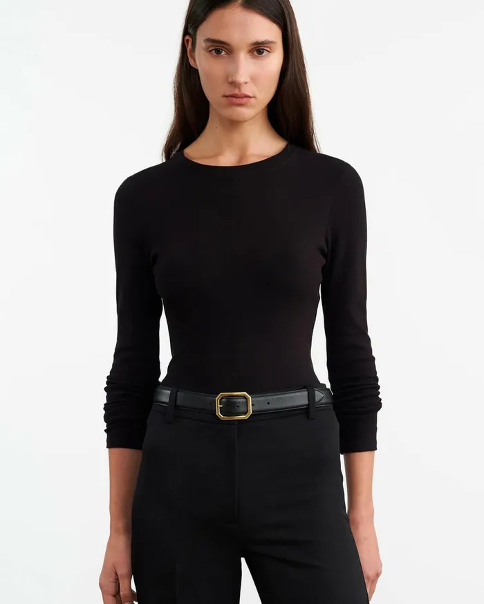 Nili Lotan EMELIE LONG SLEEVE TEE Black Women Tees