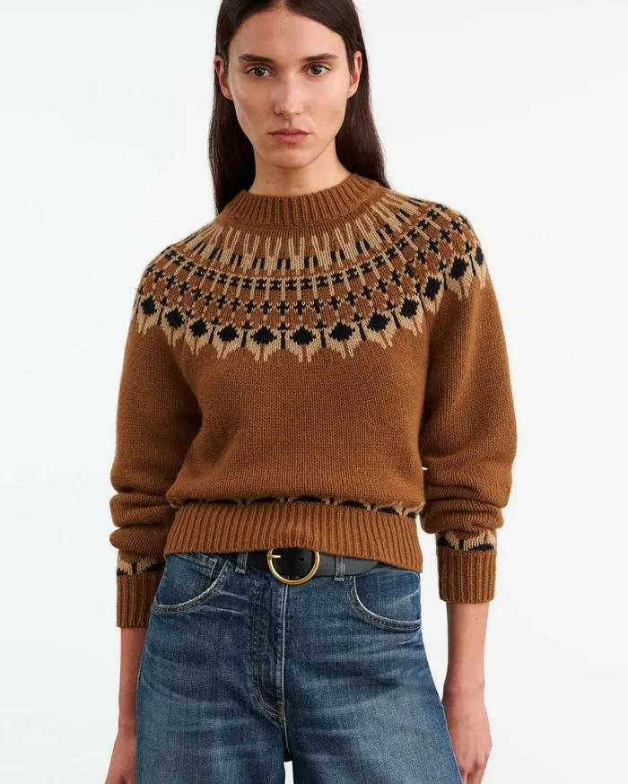 Nili Lotan FERN SWEATER Caramel Fairisle Women Knits and Sweaters