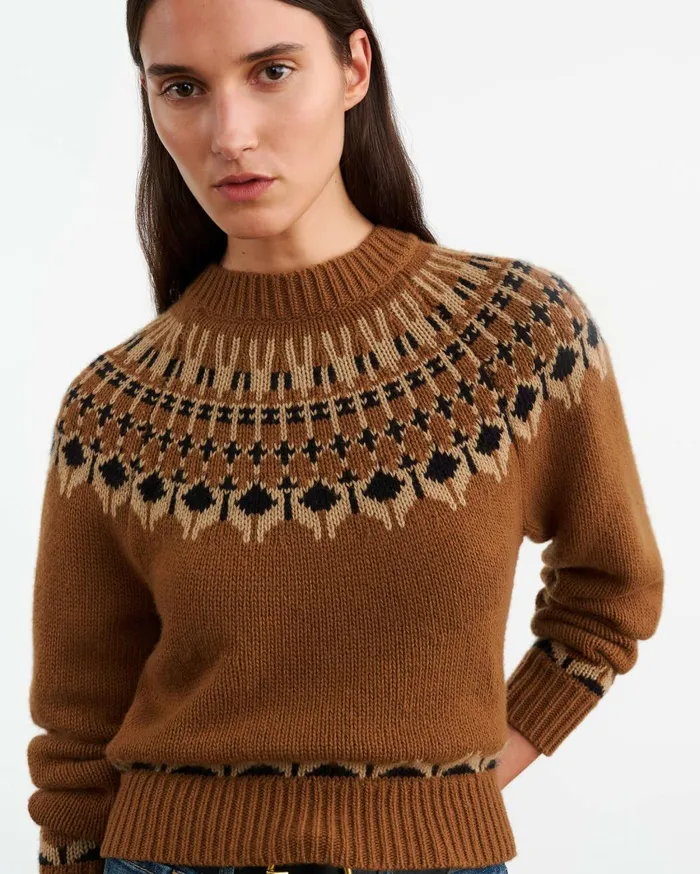 Nili Lotan FERN SWEATER Caramel Fairisle Women Knits and Sweaters