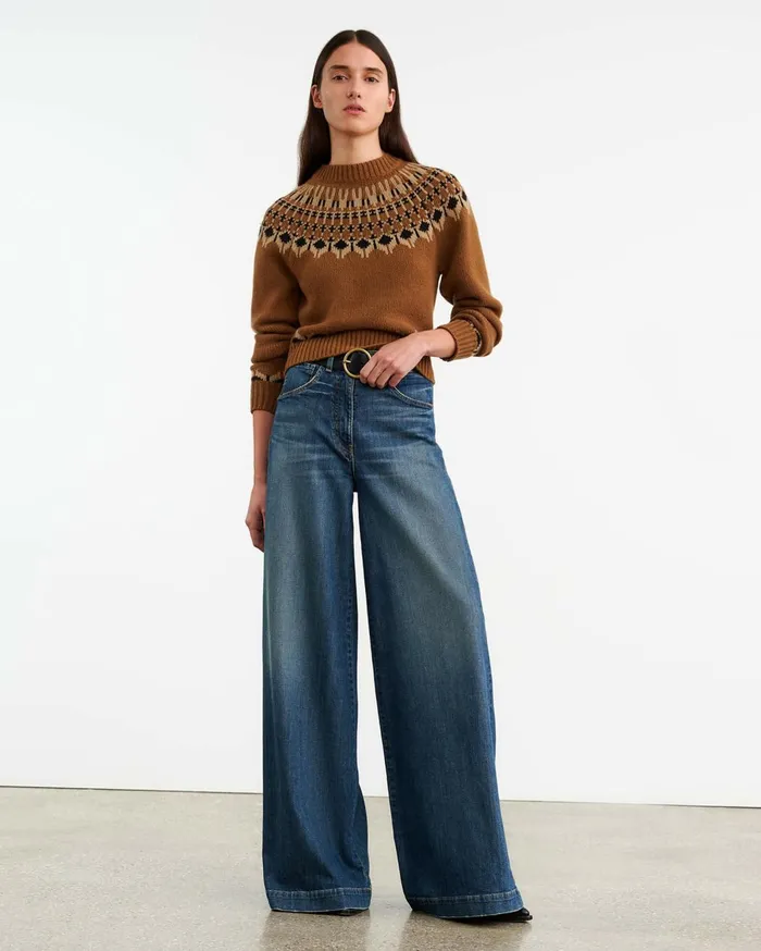 Nili Lotan FERN SWEATER Caramel Fairisle Women Knits and Sweaters