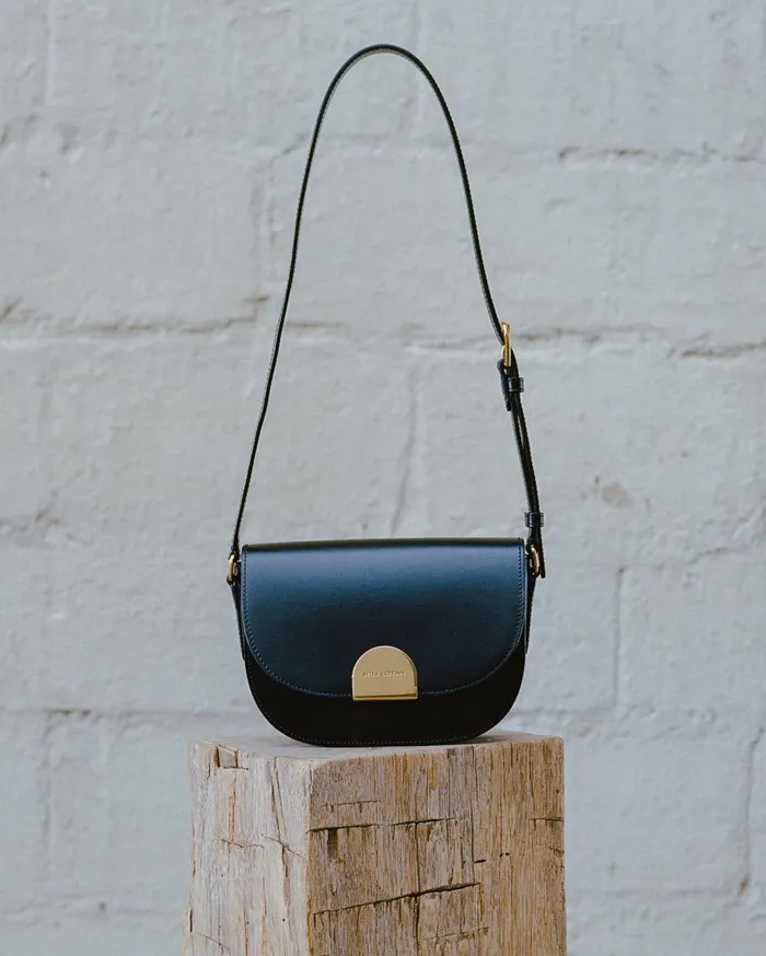 Nili Lotan LE ELLIE SADDLE BAG Black And Gold Women Handbags