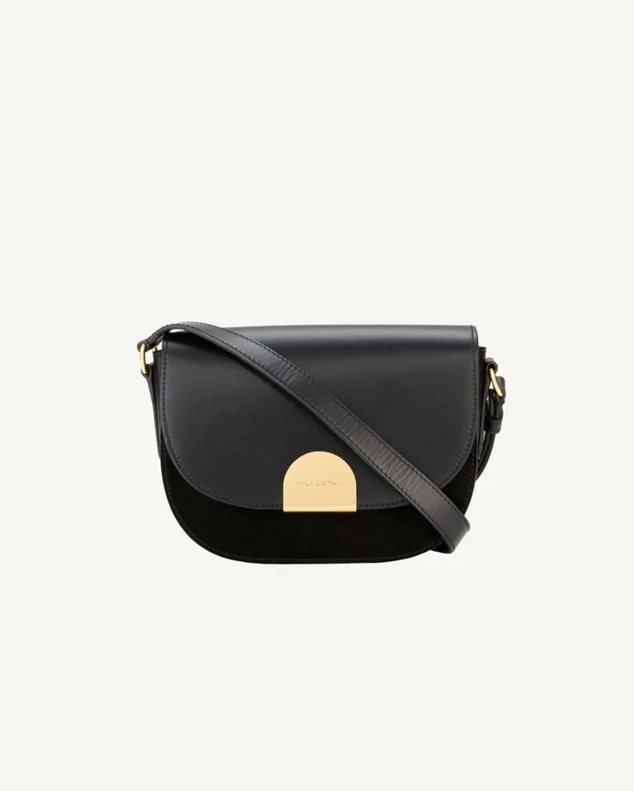 Nili Lotan LE ELLIE SADDLE BAG Black And Gold Women Handbags