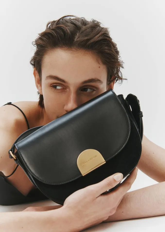 Nili Lotan LE ELLIE SADDLE BAG Black And Gold Women Handbags
