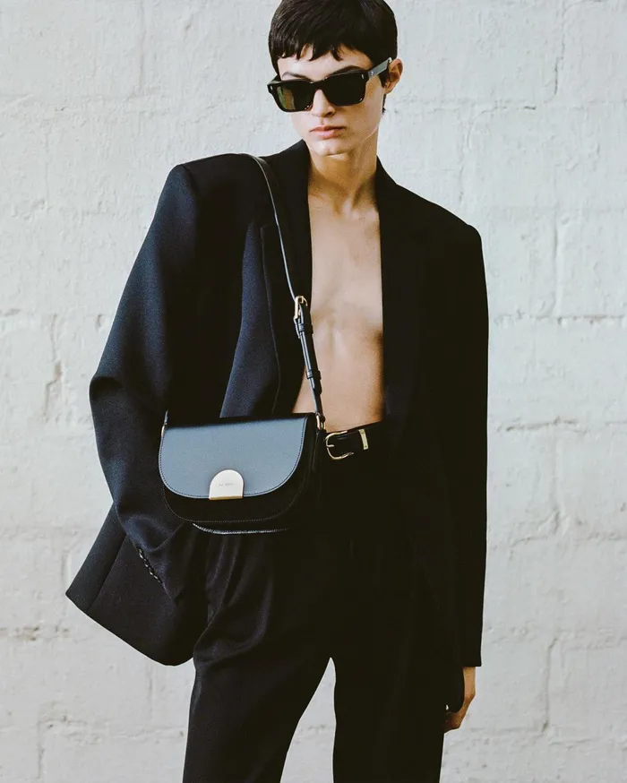 Nili Lotan LE ELLIE SADDLE BAG Black And Gold Women Handbags