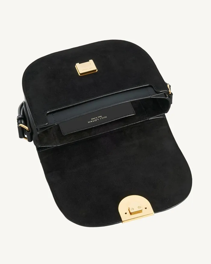 Nili Lotan LE ELLIE SADDLE BAG Black And Gold Women Handbags