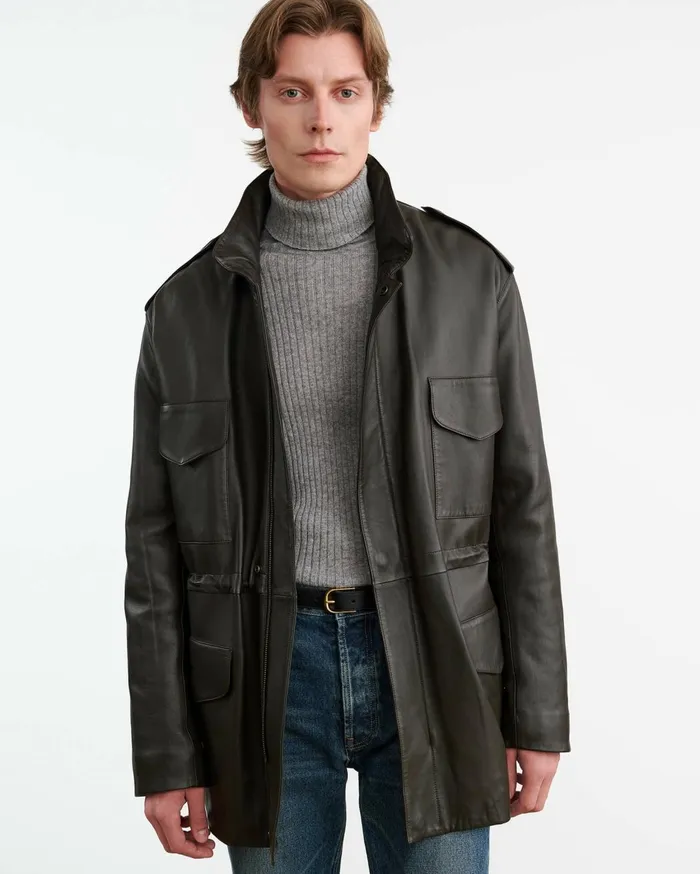 Nili Lotan LIRI LEATHER JACKET Dark Moss Men Jackets and Coats