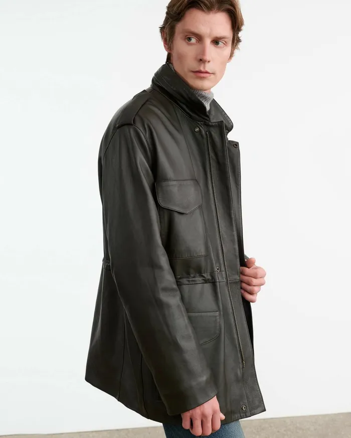 Nili Lotan LIRI LEATHER JACKET Dark Moss Men Jackets and Coats